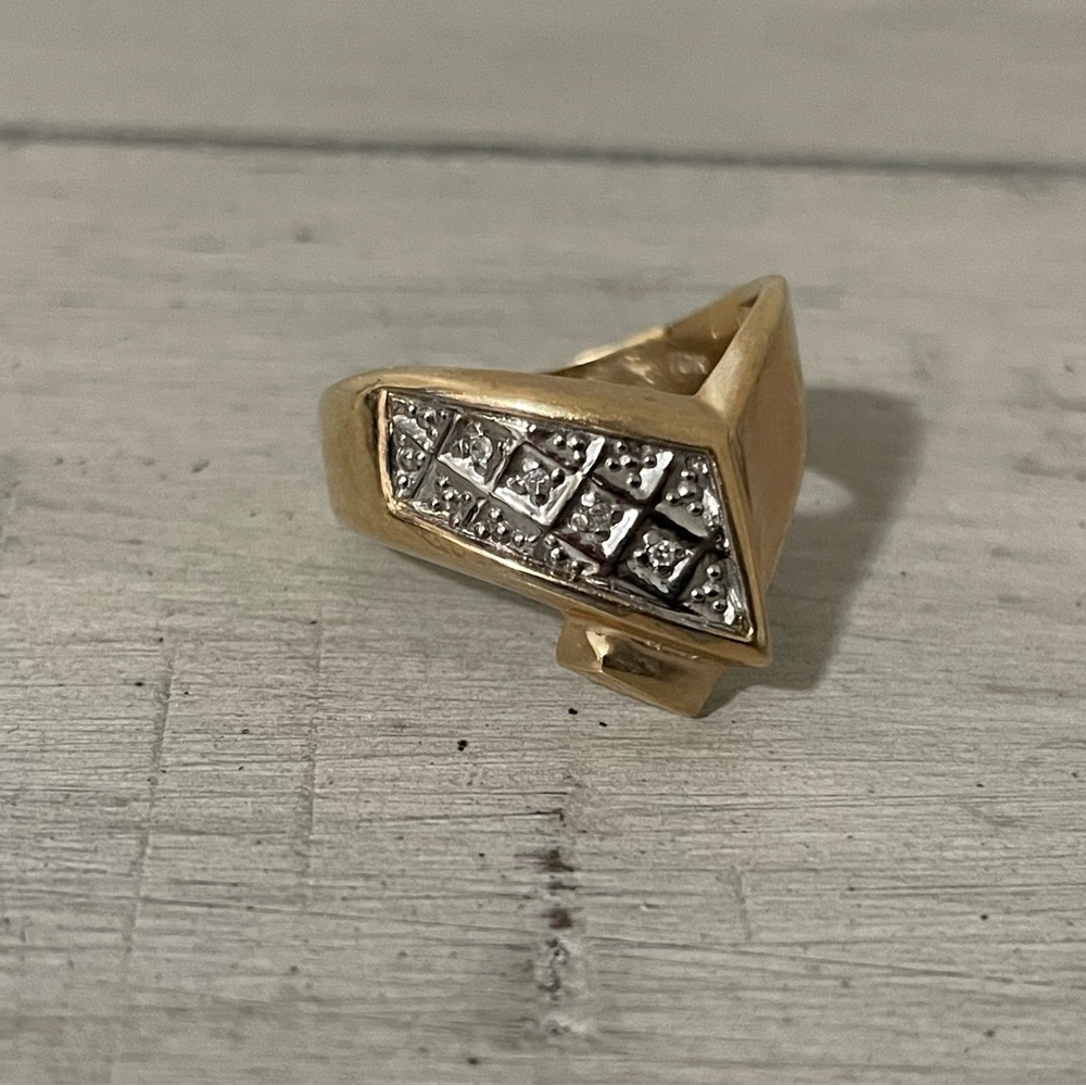 Vintage / Rare / Unusual Broad Diamond Wishbone-Shaped Ring 10k Stamped